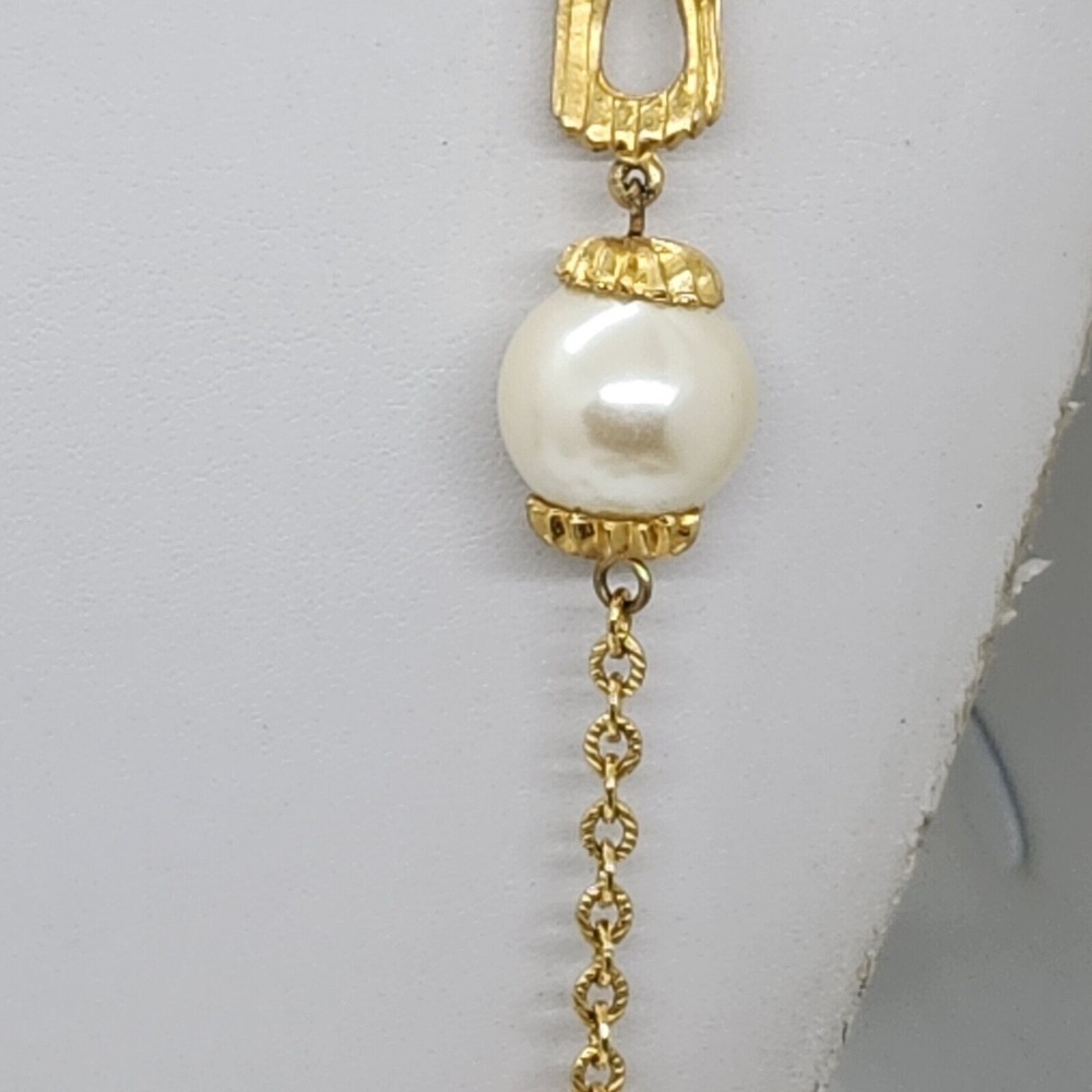 Gold Tone Faux Amber And Pearl Necklace - Picture 4 of 8
